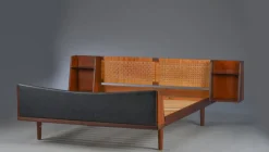 Pamono Mid-Century Danish Teak Double Bed with Cane Headboard by Hans J. Wegner for Getama, 1960s Hot
