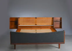Pamono Mid-Century Danish Teak Double Bed with Cane Headboard by Hans J. Wegner for Getama, 1960s Hot