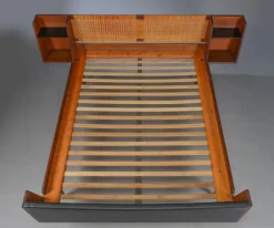 Pamono Mid-Century Danish Teak Double Bed with Cane Headboard by Hans J. Wegner for Getama, 1960s Hot