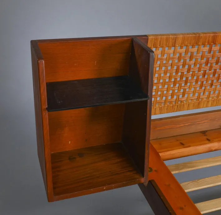 Pamono Mid-Century Danish Teak Double Bed with Cane Headboard by Hans J. Wegner for Getama, 1960s Hot