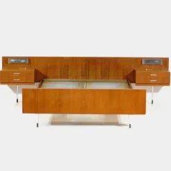 Pamono Mid-Century Double Bed in Teak with Nightstands, 1960s