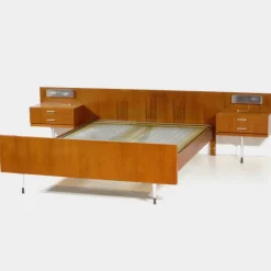 Pamono Mid-Century Double Bed in Teak with Nightstands, 1960s