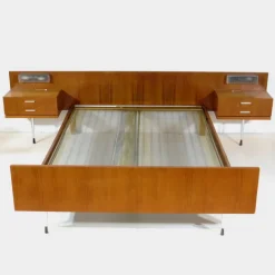 Pamono Mid-Century Double Bed in Teak with Nightstands, 1960s
