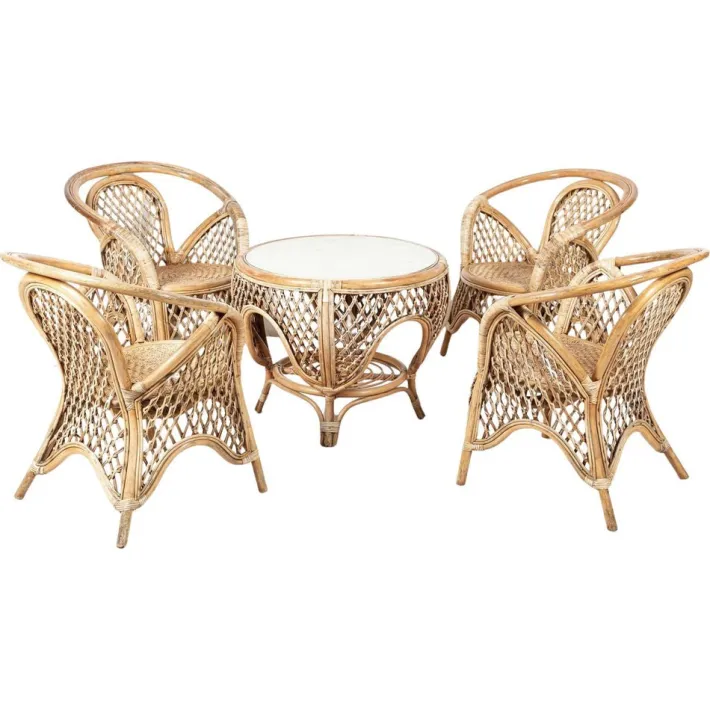 Pamono Mid-Century English Cane or Wicker Conservatory Set, Set of 5 Online
