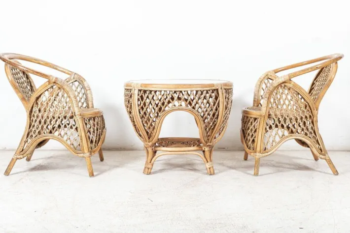 Pamono Mid-Century English Cane or Wicker Conservatory Set, Set of 5 Online