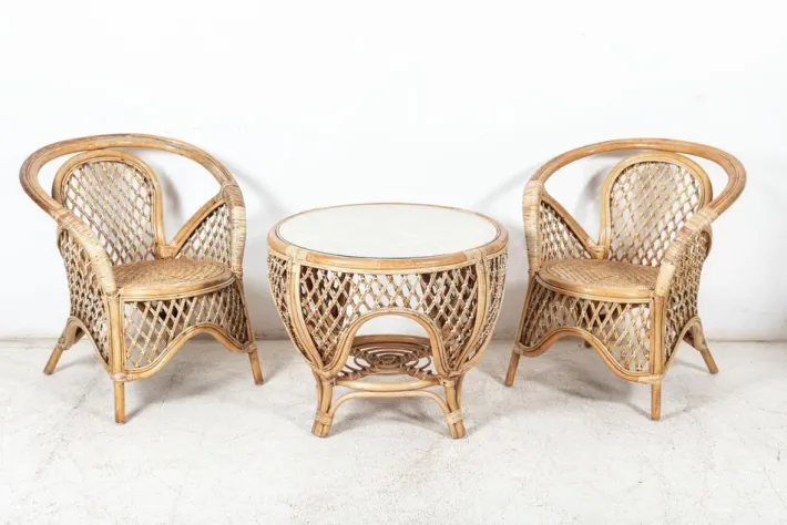 Pamono Mid-Century English Cane or Wicker Conservatory Set, Set of 5 Online