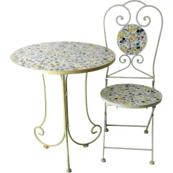 Pamono Mid-Century French Iron Mosaic Chair and Table, 1970s, Set of 2 Discount