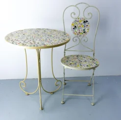 Pamono Mid-Century French Iron Mosaic Chair and Table, 1970s, Set of 2 Discount