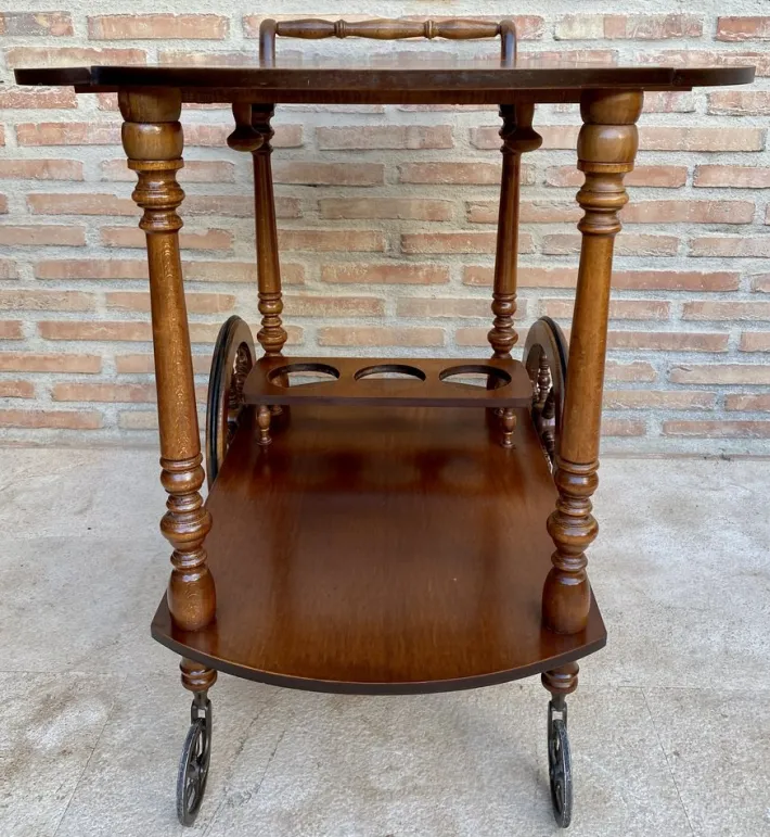 Pamono Mid-Century French Wooden Bar Cart Trolley, 1950s Online