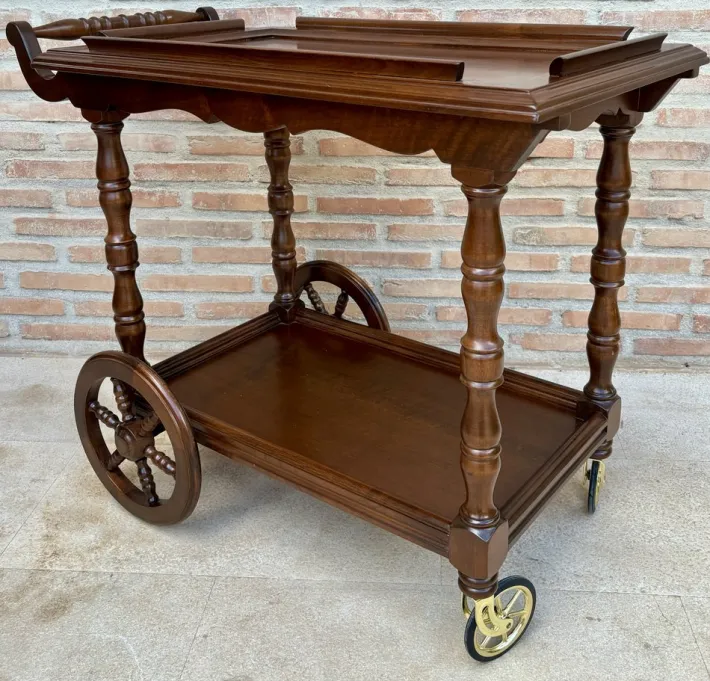 Pamono Mid-Century French Wooden Bar Cart Trolley, 1950s Hot