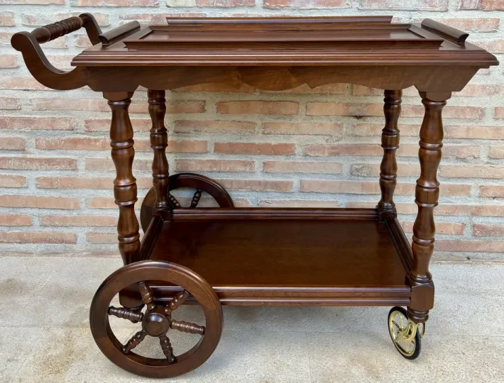 Pamono Mid-Century French Wooden Bar Cart Trolley, 1950s Hot