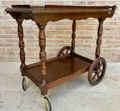Pamono Mid-Century French Wooden Bar Cart Trolley, 1950s Hot