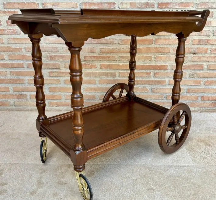 Pamono Mid-Century French Wooden Bar Cart Trolley, 1950s Hot
