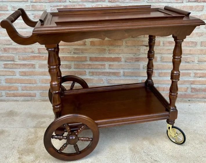 Pamono Mid-Century French Wooden Bar Cart Trolley, 1950s Hot