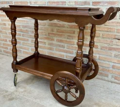 Pamono Mid-Century French Wooden Bar Cart Trolley, 1950s Hot