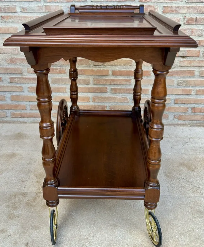 Pamono Mid-Century French Wooden Bar Cart Trolley, 1950s Hot