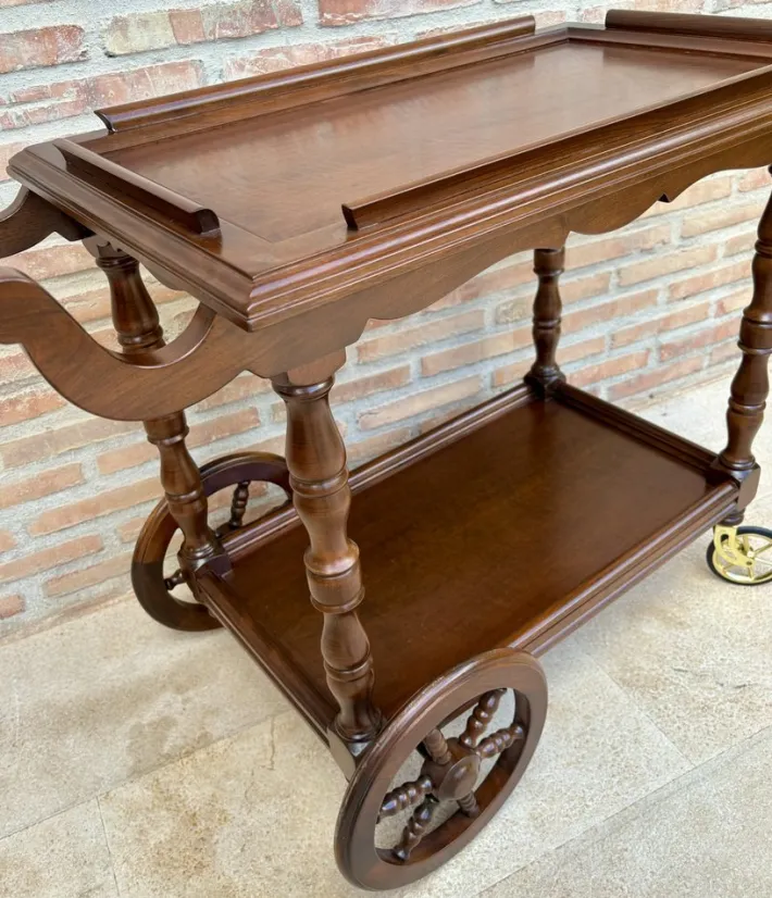 Pamono Mid-Century French Wooden Bar Cart Trolley, 1950s Hot