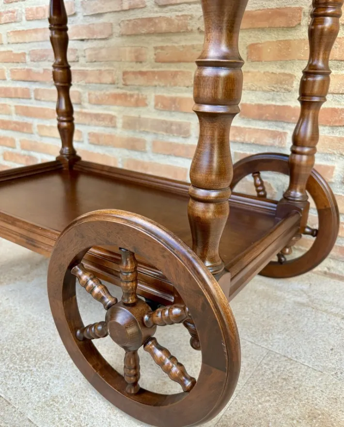 Pamono Mid-Century French Wooden Bar Cart Trolley, 1950s Hot