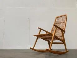 Pamono Mid-Century German Rattan Rocking Chair from Deutschen Werkstätten Hellerau, 1960s