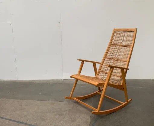 Pamono Mid-Century German Rattan Rocking Chair from Deutschen Werkstätten Hellerau, 1960s