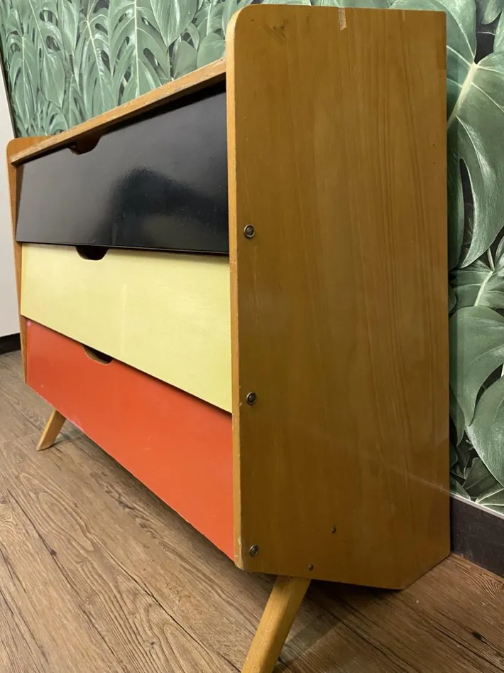 Pamono Mid-Century German Red, Yellow and Black Formica Shoe Cabinet, 1950s Hot