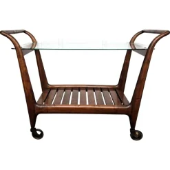 Pamono Mid-Century Italian Art Deco Style Wood and Brass Dry Bar Cart by Paolo Buffa, 1950s Online