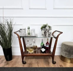 Pamono Mid-Century Italian Art Deco Style Wood and Brass Dry Bar Cart by Paolo Buffa, 1950s Online