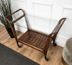 Pamono Mid-Century Italian Art Deco Style Wood and Brass Dry Bar Cart by Paolo Buffa, 1950s Online
