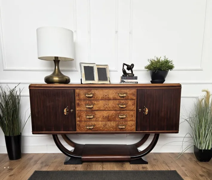 Pamono Mid-Century Italian Art Deco Style Walnut Burl Credenza by Paolo Buffa, 1940s Best