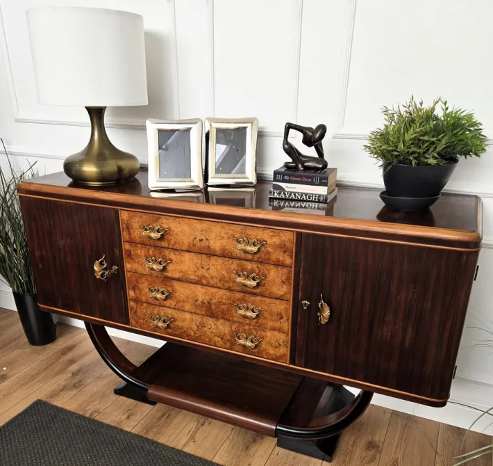 Pamono Mid-Century Italian Art Deco Style Walnut Burl Credenza by Paolo Buffa, 1940s Best
