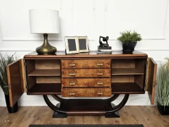 Pamono Mid-Century Italian Art Deco Style Walnut Burl Credenza by Paolo Buffa, 1940s Best