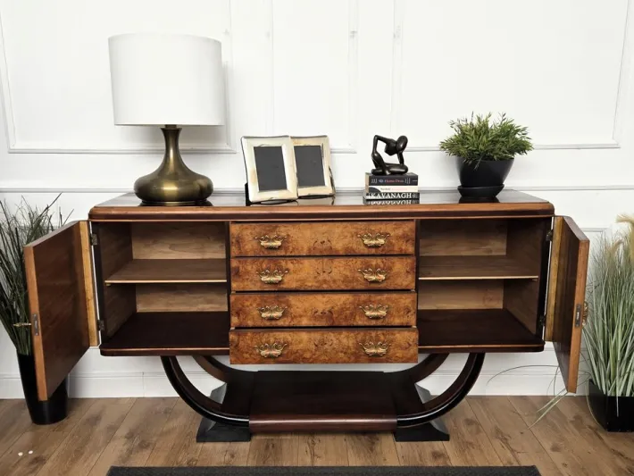 Pamono Mid-Century Italian Art Deco Style Walnut Burl Credenza by Paolo Buffa, 1940s Best