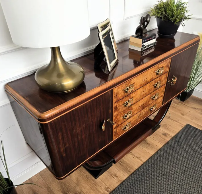 Pamono Mid-Century Italian Art Deco Style Walnut Burl Credenza by Paolo Buffa, 1940s Best