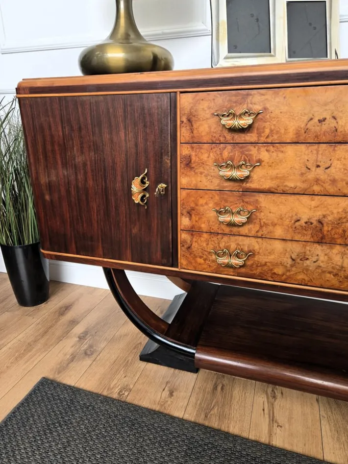 Pamono Mid-Century Italian Art Deco Style Walnut Burl Credenza by Paolo Buffa, 1940s Best