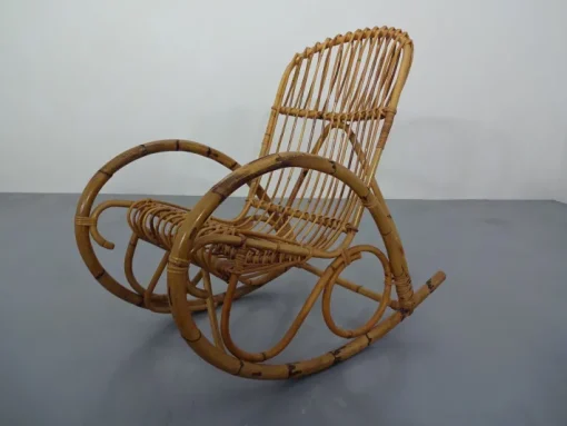 Pamono Mid-Century Italian Bamboo Rocking Chair, 1950s Clearance