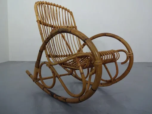 Pamono Mid-Century Italian Bamboo Rocking Chair, 1950s Clearance