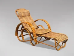 Pamono Mid-Century Italian Bamboo & Rattan Chaise Longue Sun Lounger, 1950 New