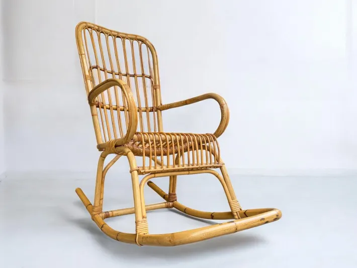 Pamono Mid-Century Italian Bamboo Rocking Chair attributed to Franco Albini Discount