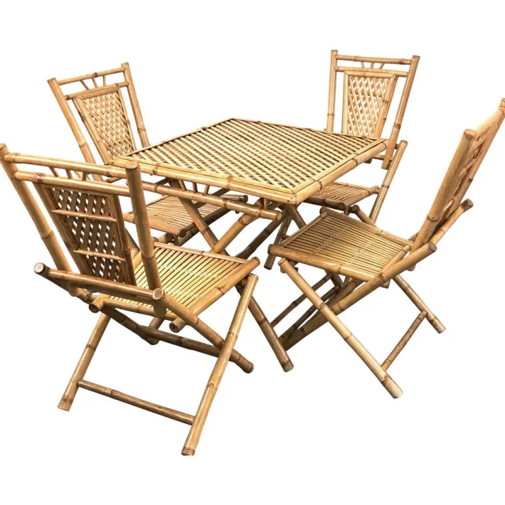 Pamono Mid-Century Italian Bamboo and Rattan Foldable Table and Four Chairs, 1960s, Set of 5 Discount