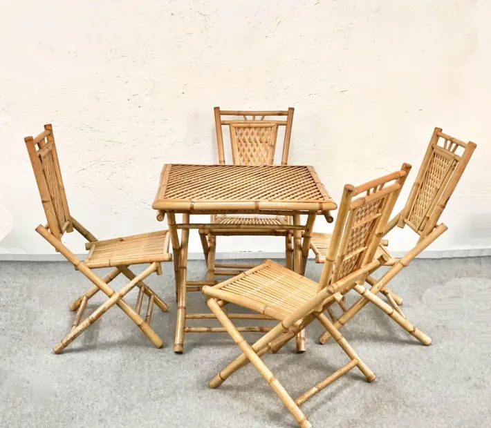 Pamono Mid-Century Italian Bamboo and Rattan Foldable Table and Four Chairs, 1960s, Set of 5 Discount