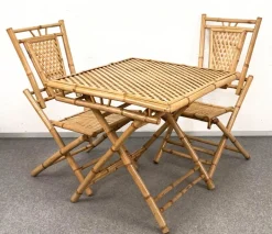 Pamono Mid-Century Italian Bamboo and Rattan Foldable Table and Four Chairs, 1960s, Set of 5 Discount