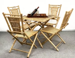 Pamono Mid-Century Italian Bamboo and Rattan Foldable Table and Four Chairs, 1960s, Set of 5 Discount