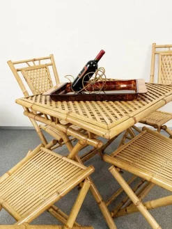 Pamono Mid-Century Italian Bamboo and Rattan Foldable Table and Four Chairs, 1960s, Set of 5 Discount