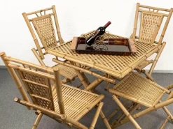 Pamono Mid-Century Italian Bamboo and Rattan Foldable Table and Four Chairs, 1960s, Set of 5 Discount