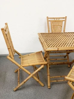 Pamono Mid-Century Italian Bamboo and Rattan Foldable Table and Four Chairs, 1960s, Set of 5 Discount
