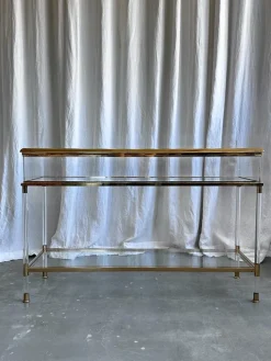 Pamono Mid-Century Italian Brass, Acrylic and Glass Display Console Table, 1970s