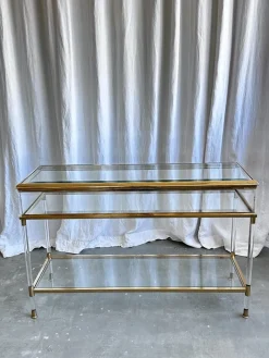 Pamono Mid-Century Italian Brass, Acrylic and Glass Display Console Table, 1970s