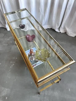 Pamono Mid-Century Italian Brass, Acrylic and Glass Display Console Table, 1970s