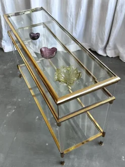 Pamono Mid-Century Italian Brass, Acrylic and Glass Display Console Table, 1970s