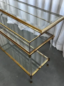 Pamono Mid-Century Italian Brass, Acrylic and Glass Display Console Table, 1970s